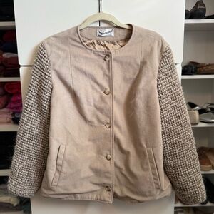 Vintage Sherwood Brown Wool & Suede Button Up Knit Sleeves Jacket Women’s Size M